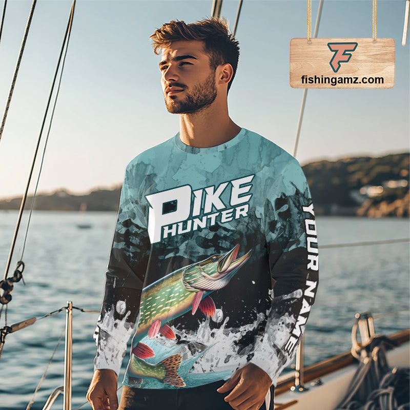 Personalized Northern Pike Fishing Jersey, Team Pike Fishing Long Sleeve Tournament Shirts NBT693