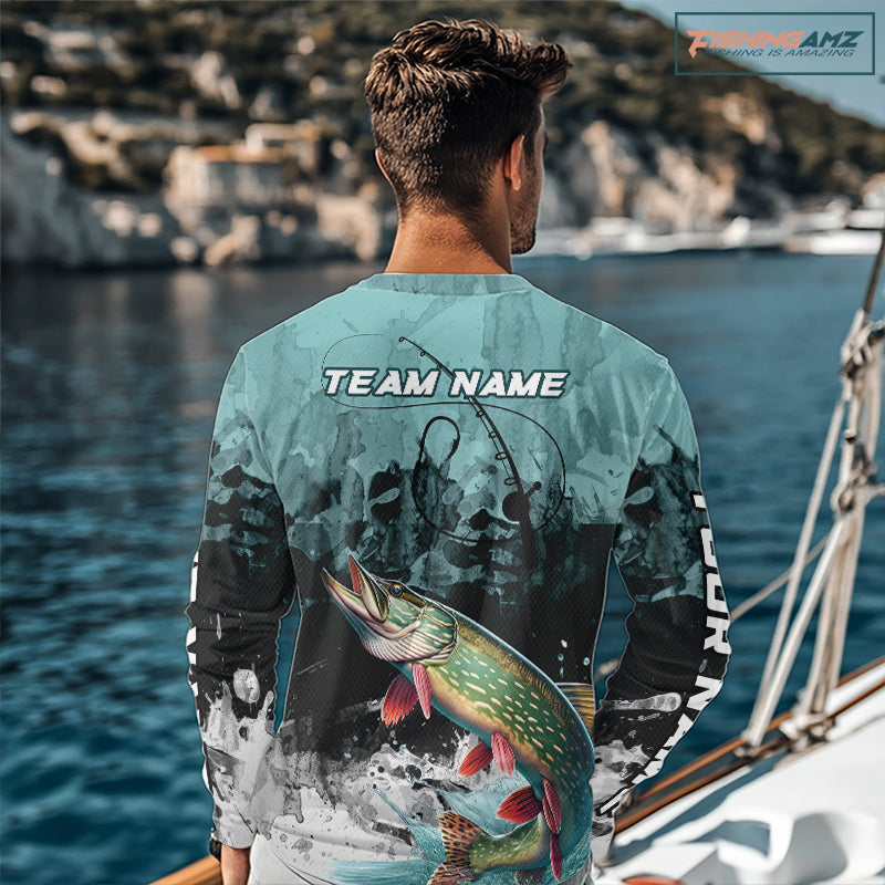 Personalized Northern Pike Fishing Jersey, Team Pike Fishing Long Sleeve Tournament Shirts NBT693