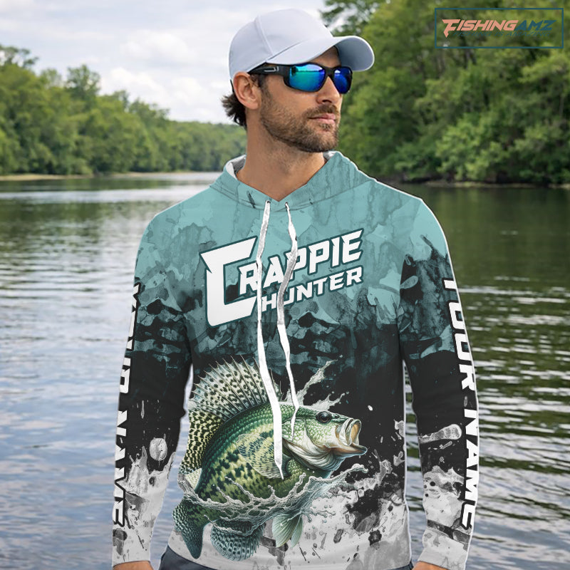 Personalized Crappie Fishing Jersey, Team Crappie Fishing Long Sleeve Hooded Tournament Shirts NBT694
