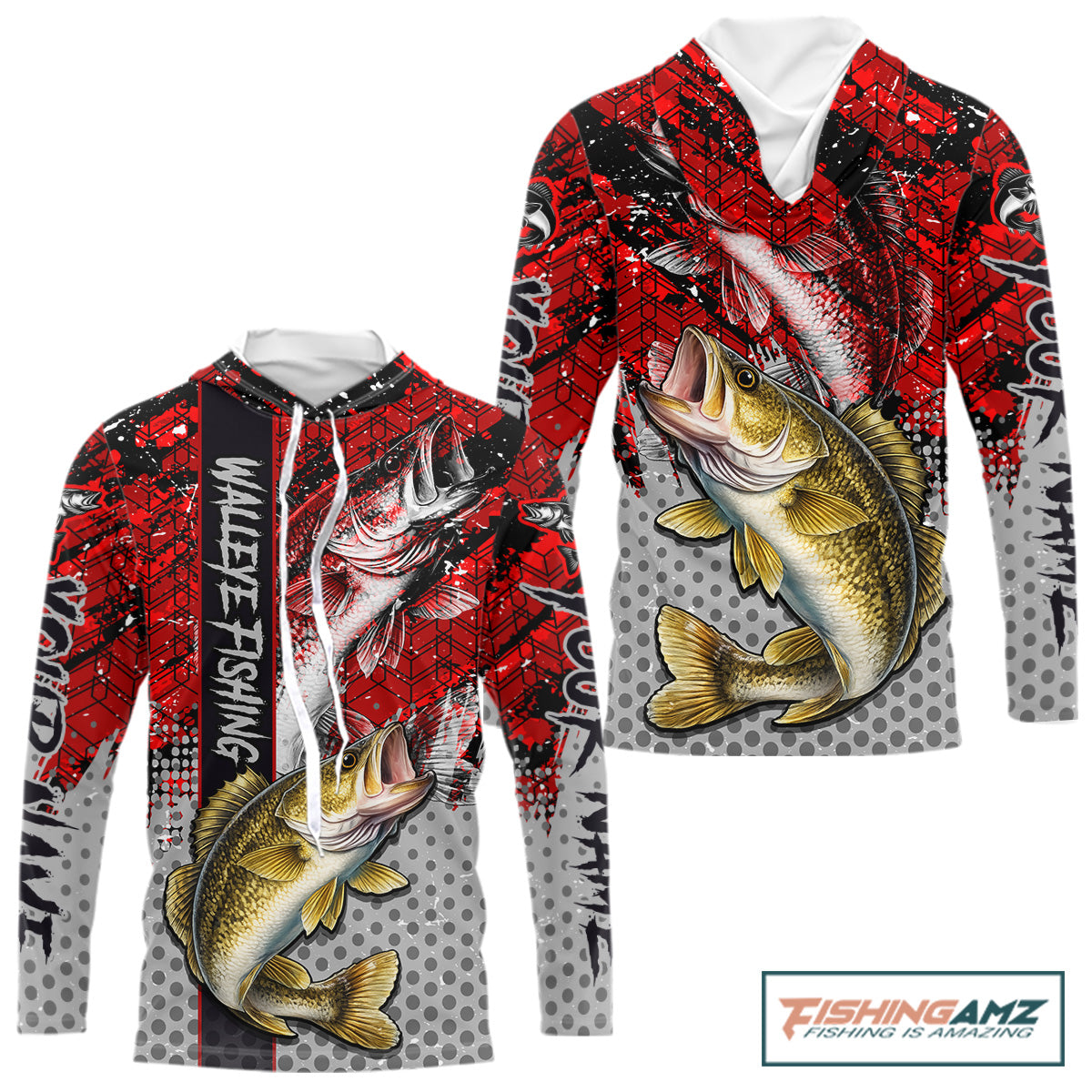 Red Camo Custom Walleye Hooded Fishing Shirts For Men, Walleye Fishing Team Shirts NBT441