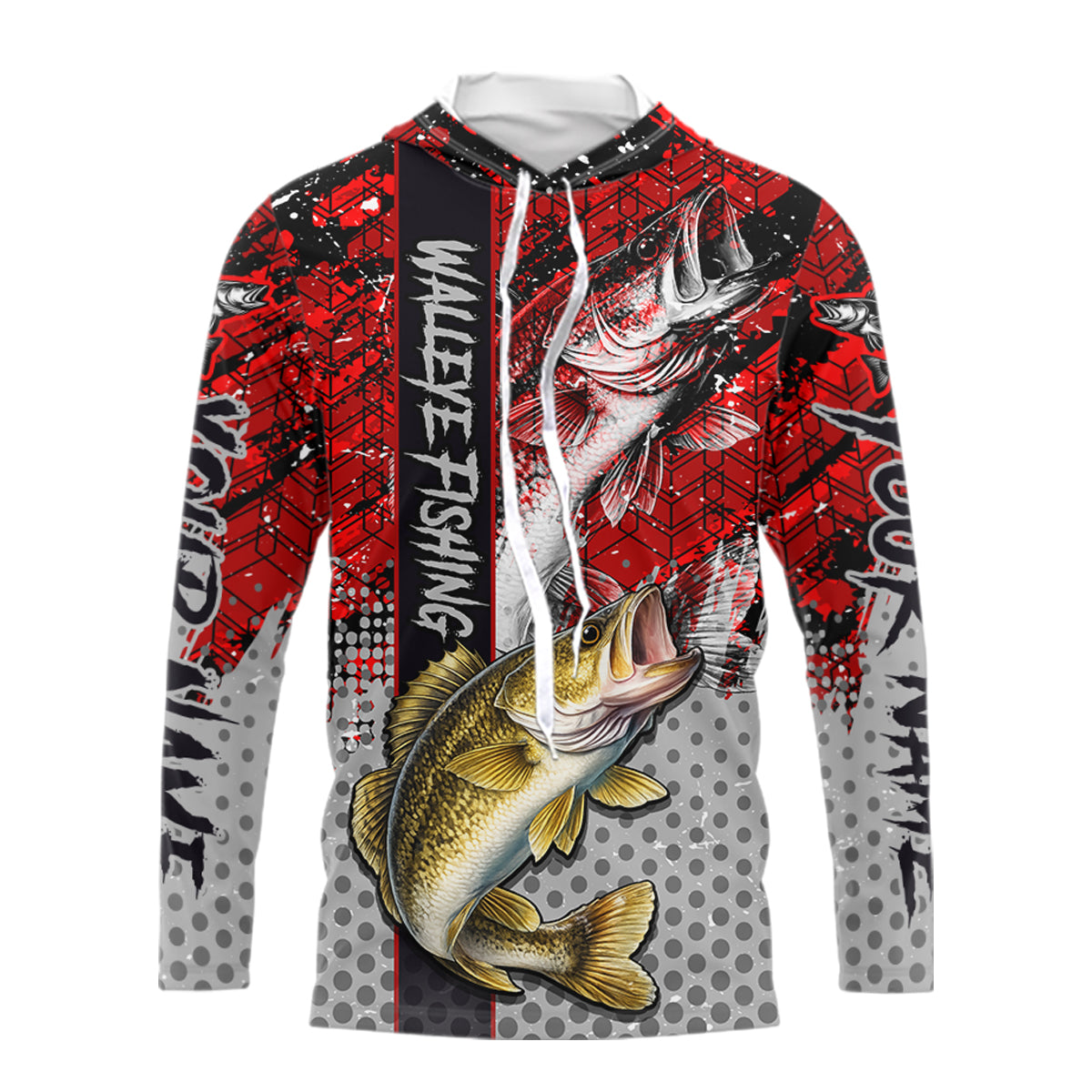 Red Camo Custom Walleye Hooded Fishing Shirts For Men, Walleye Fishing Team Shirts NBT441