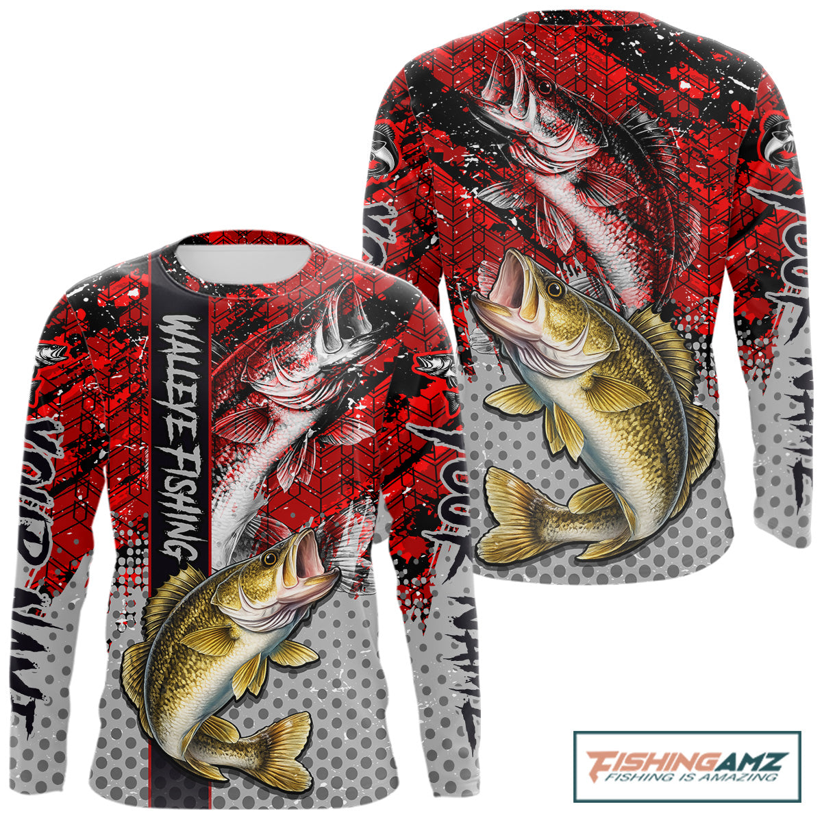 Red Camo Custom Walleye Fishing Shirts For Men, Walleye Fishing Team Shirts NBT441