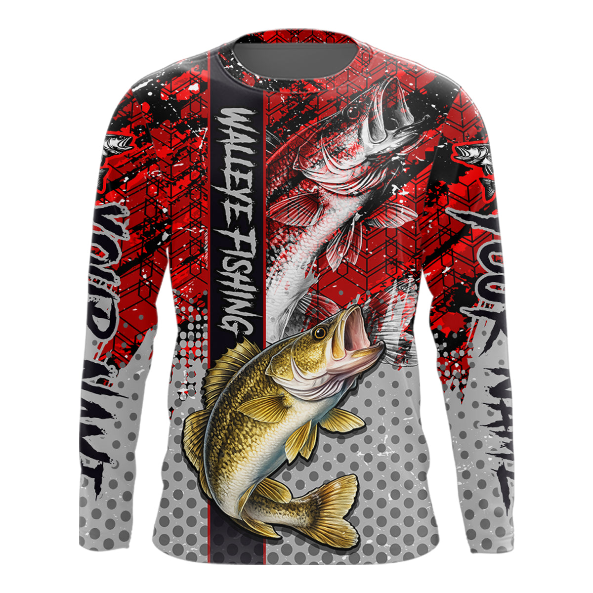 Red Camo Custom Walleye Fishing Shirts For Men, Walleye Fishing Team Shirts NBT441