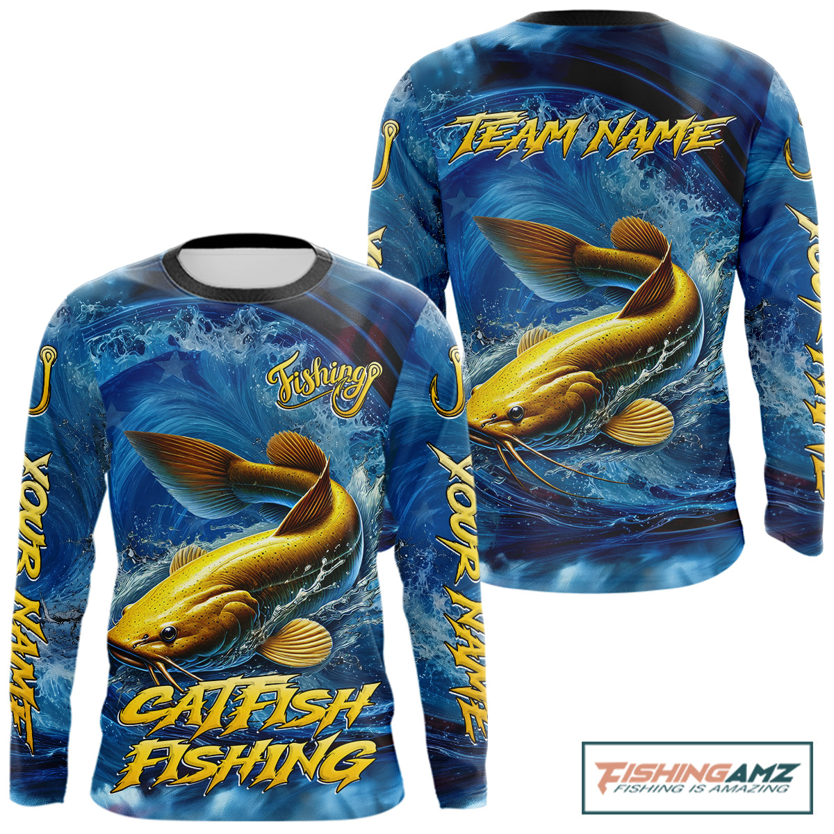 Blue Camo Catfish Fishing Custom Performance Long Sleeve Fishing Shirts Catfish Fishing Team Shirts NBT1035