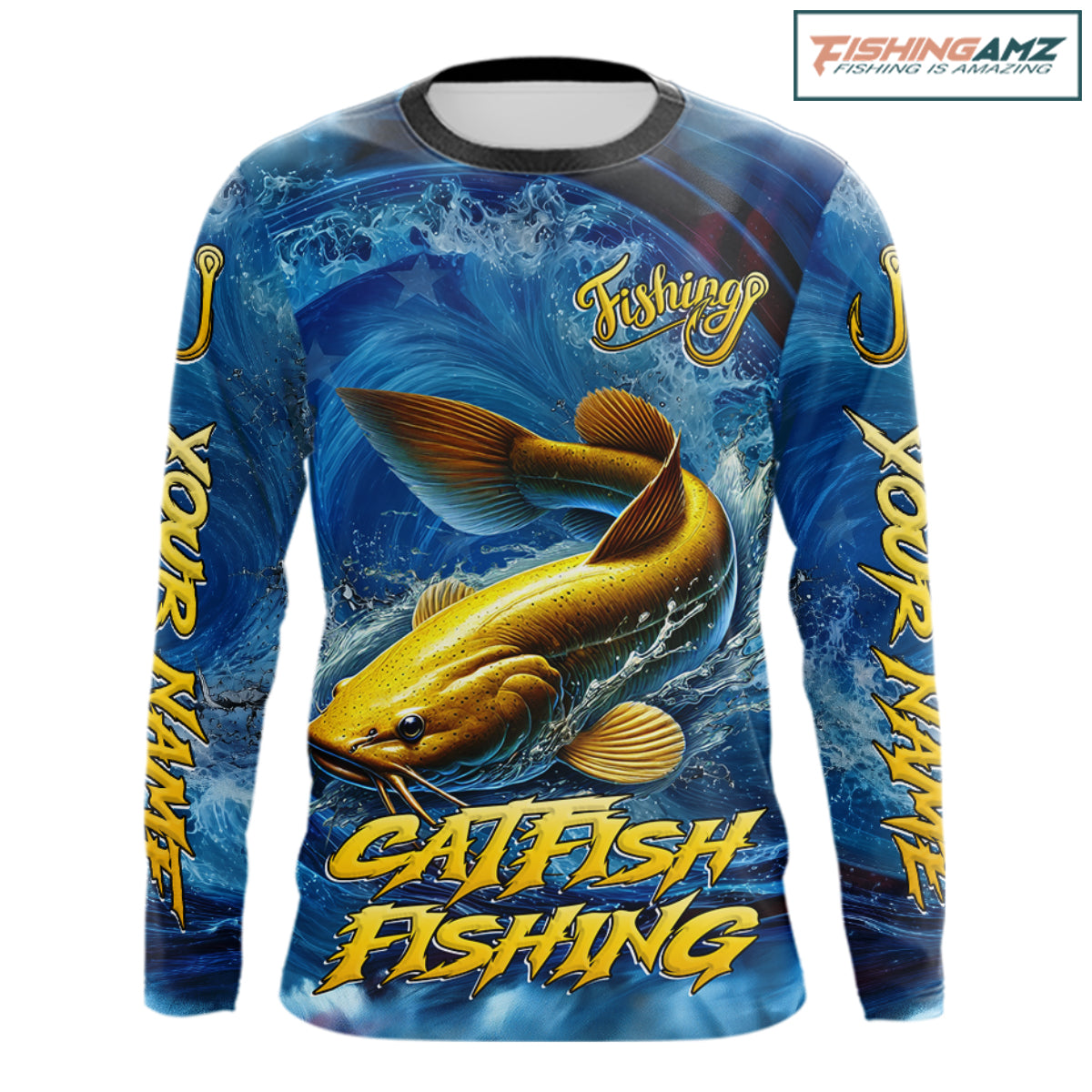 Blue Camo Catfish Fishing Custom Performance Long Sleeve Fishing Shirts Catfish Fishing Team Shirts NBT1035