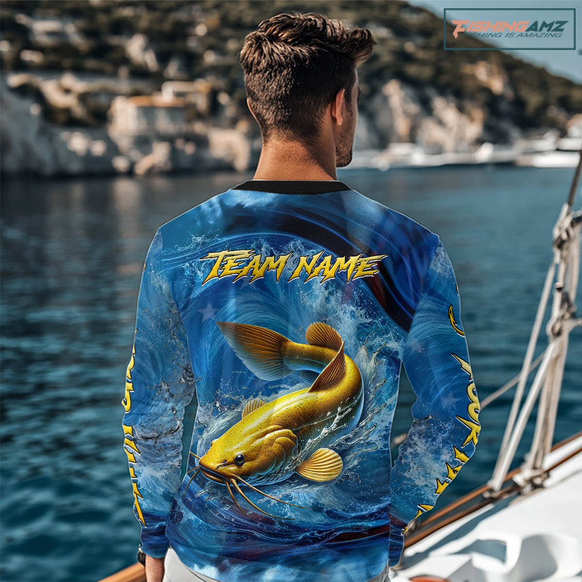 Blue Camo Catfish Fishing Custom Performance Long Sleeve Fishing Shirts Catfish Fishing Team Shirts NBT1035