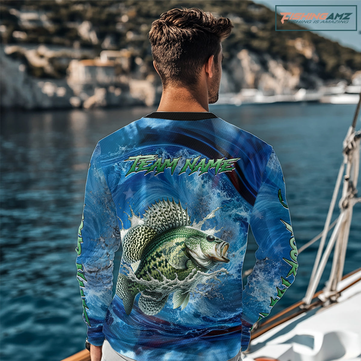 Blue Camo Crappie Fishing Custom Performance Long Sleeve Fishing Shirts Crappie Fishing Team Shirts NBT1036