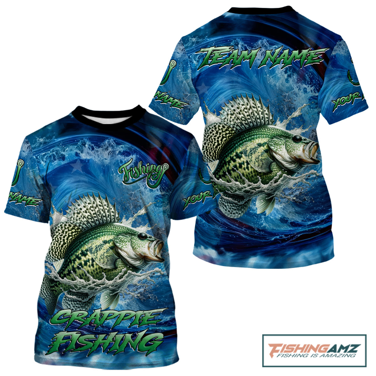 Blue Camo Crappie Fishing Custom Performance Fishing T-Shirts Crappie Fishing Team Shirts NBT1036