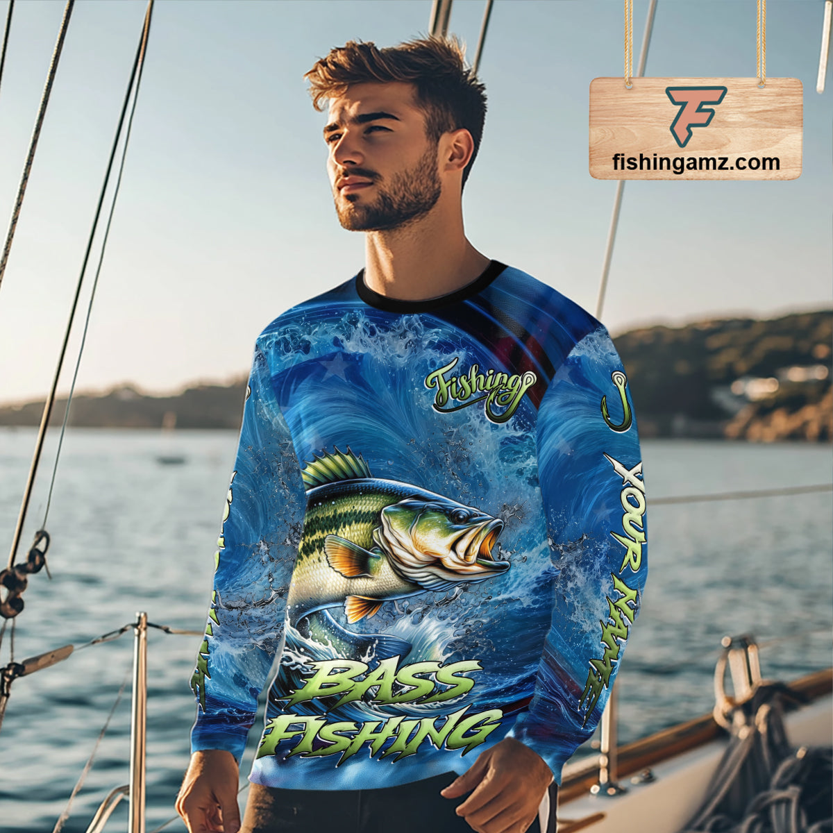 Blue Camo Bass Fishing Custom Performance Long Sleeve Fishing Shirts Bass Fishing Team Shirts NBT1038