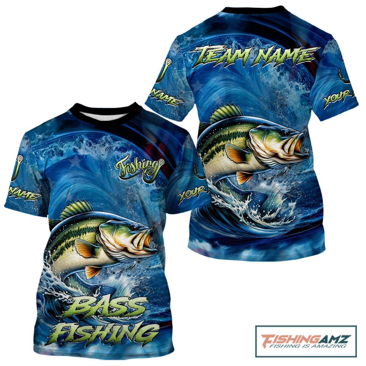 Blue Camo Bass Fishing Custom Performance Fishing T-Shirts Bass Fishing Team Shirts NBT1038