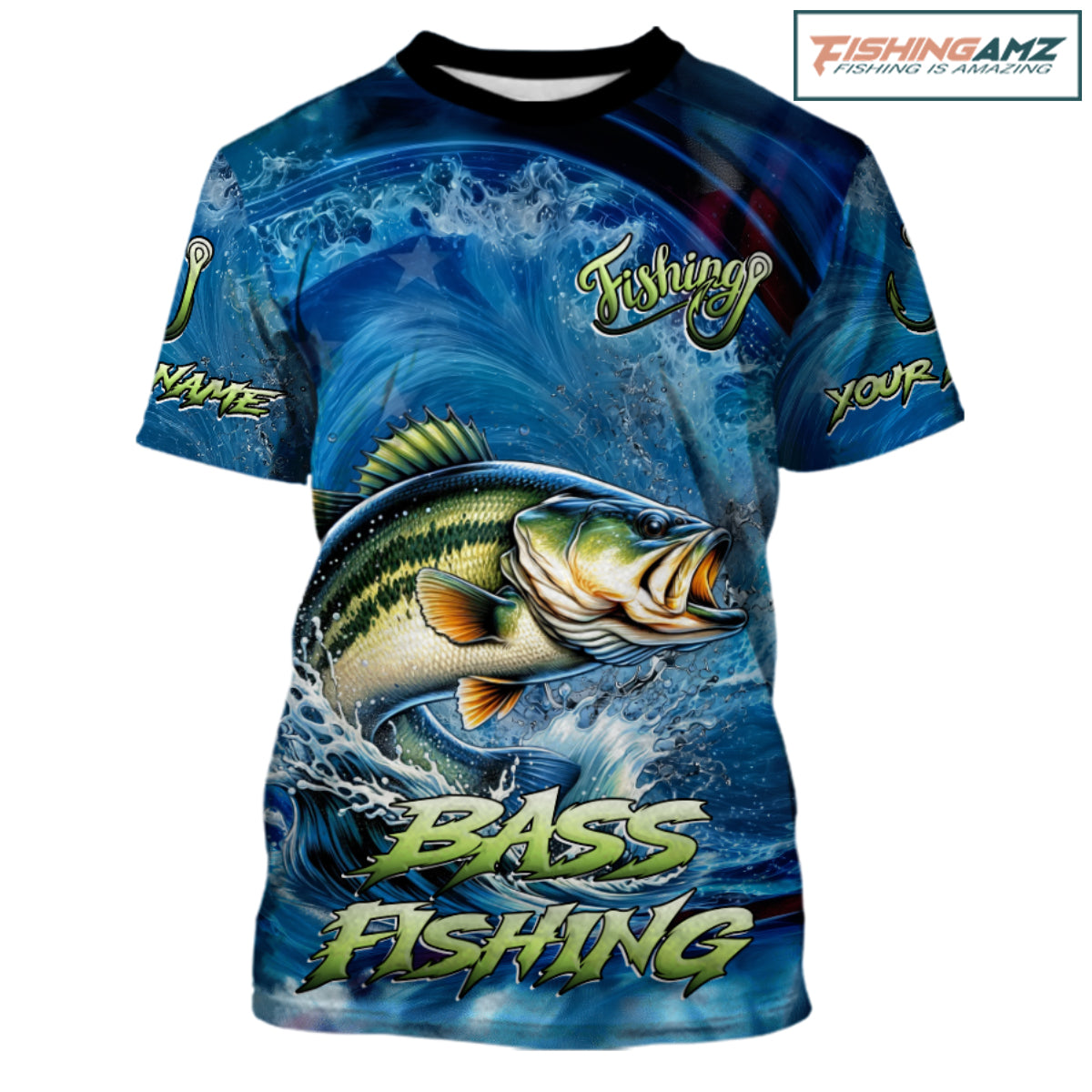 Blue Camo Bass Fishing Custom Performance Fishing T-Shirts Bass Fishing Team Shirts NBT1038