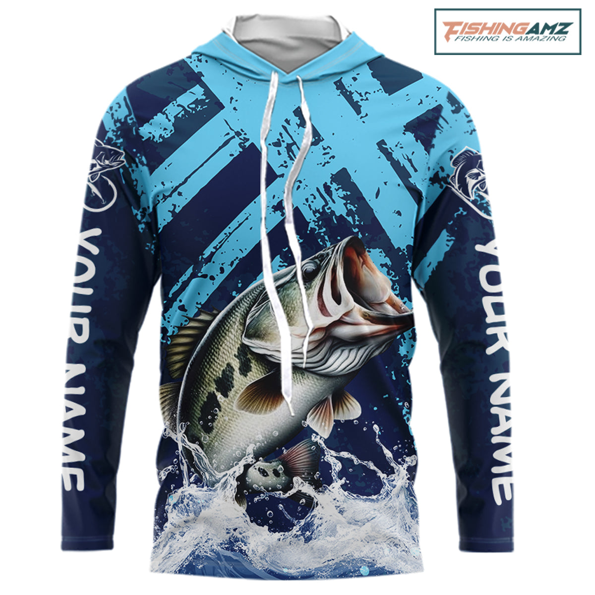 Bass Fishing Blue Camo Long Sleeve Fishing Shirts UV Protection, Bass Fishing Jerseys NBT460