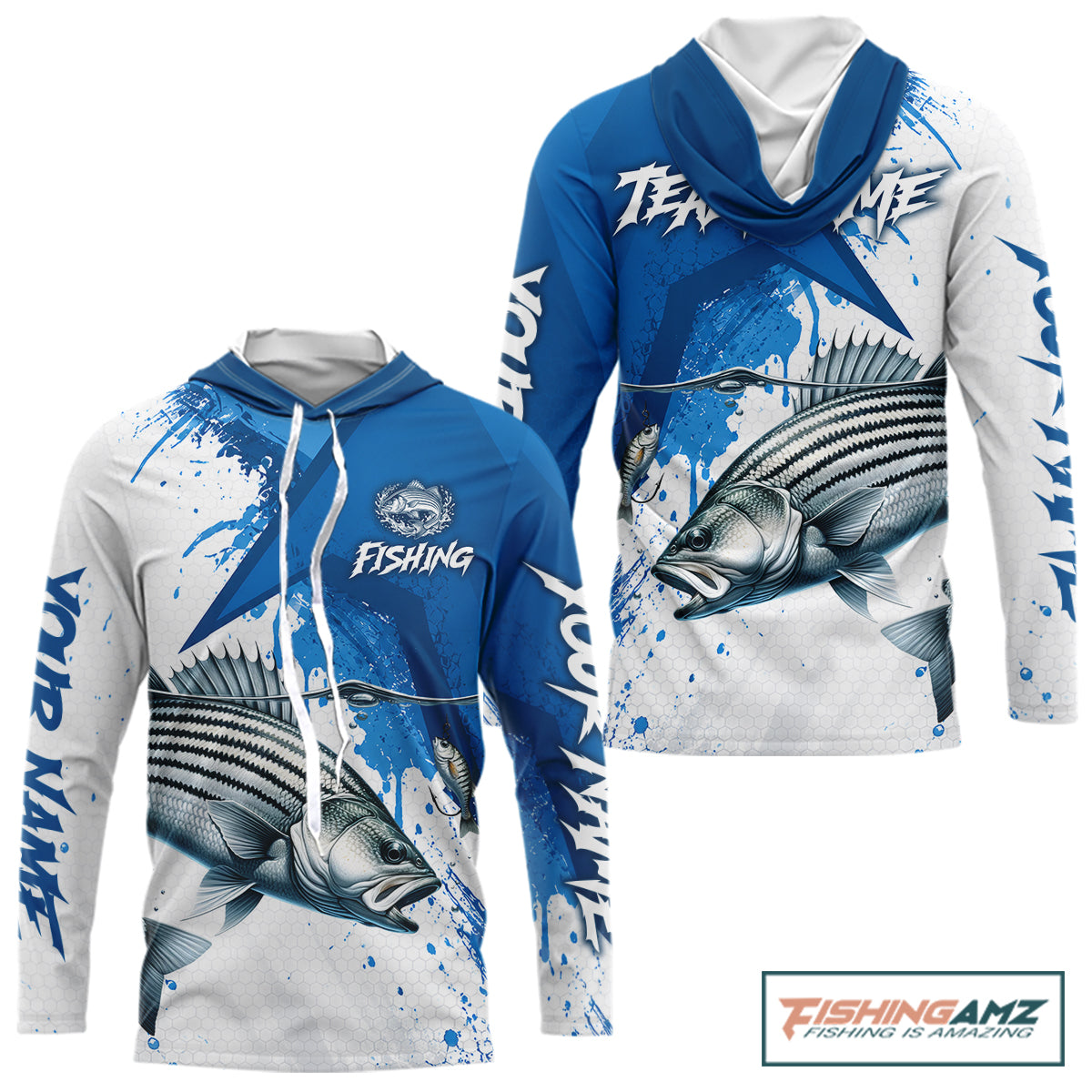Personalized Striped Bass Long Sleeve Hooded Performance Fishing Shits, Striper Team Fishing Jerseys NBT1045