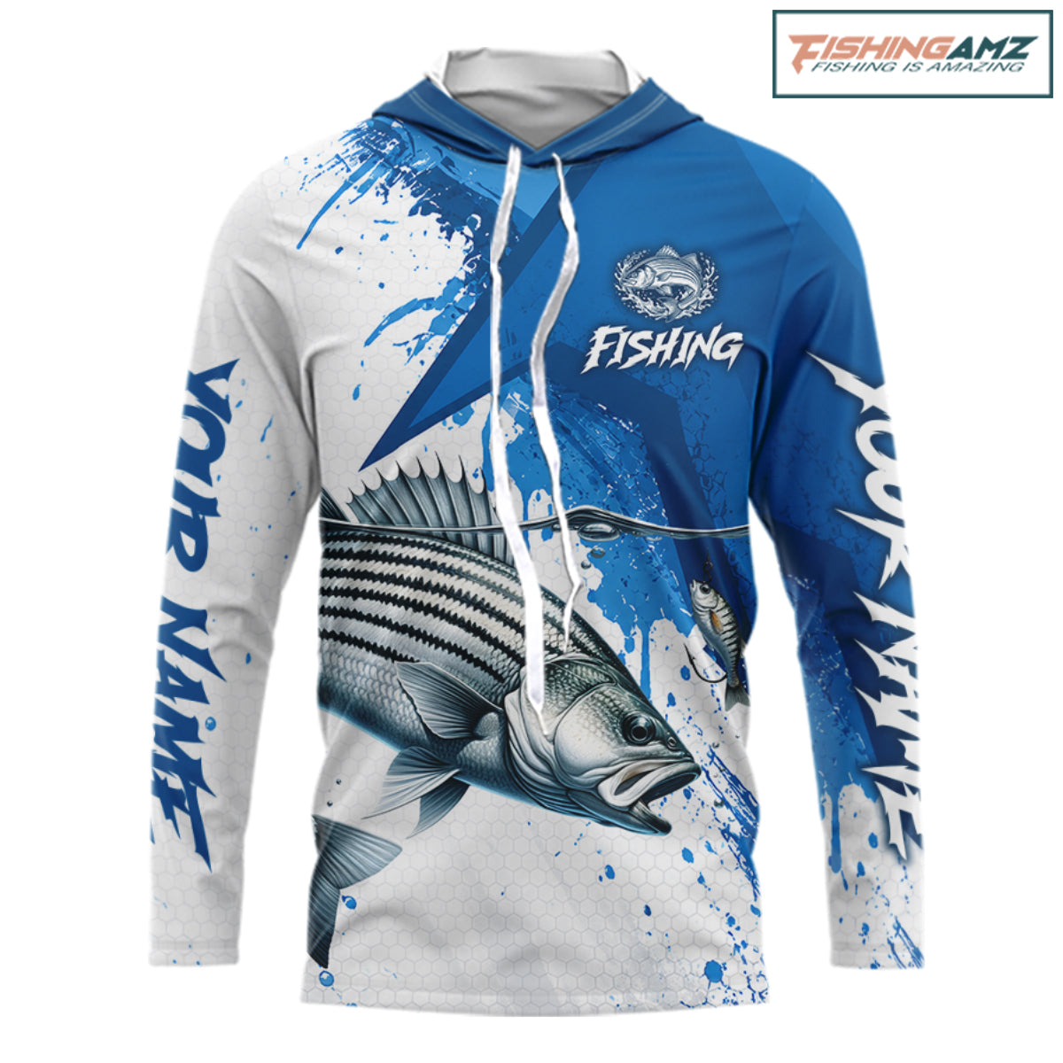 Personalized Striped Bass Long Sleeve Hooded Performance Fishing Shits, Striper Team Fishing Jerseys NBT1045