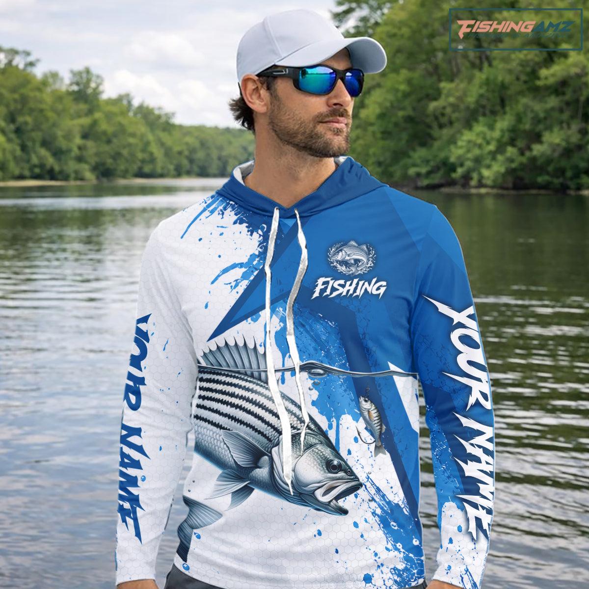 Personalized Striped Bass Long Sleeve Hooded Performance Fishing Shits, Striper Team Fishing Jerseys NBT1045
