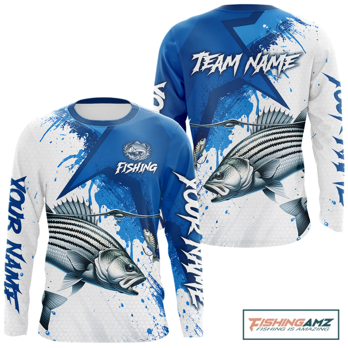 Personalized Striped Bass Long Sleeve Performance Fishing Shirts, Striper Team Fishing Jerseys NBT1045