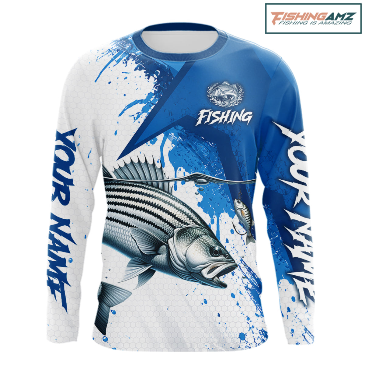 Personalized Striped Bass Long Sleeve Performance Fishing Shirts, Striper Team Fishing Jerseys NBT1045