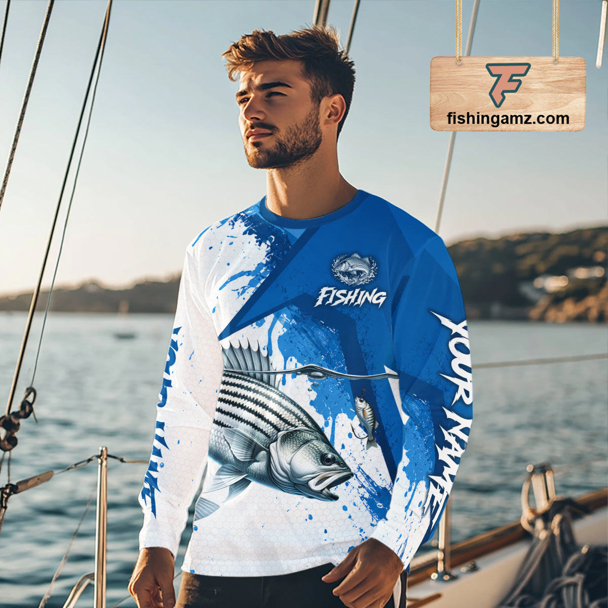 Personalized Striped Bass Long Sleeve Performance Fishing Shirts, Striper Team Fishing Jerseys NBT1045