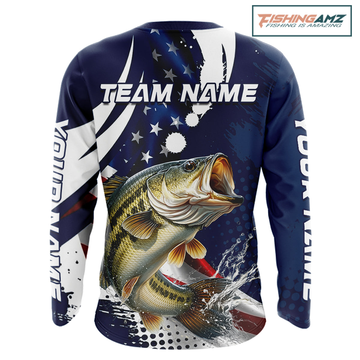 Bass Fishing American Flag Custom Long Sleeve Tournament Fishing Shirts, Patriotic Bass Fishing Jerseys NBT717