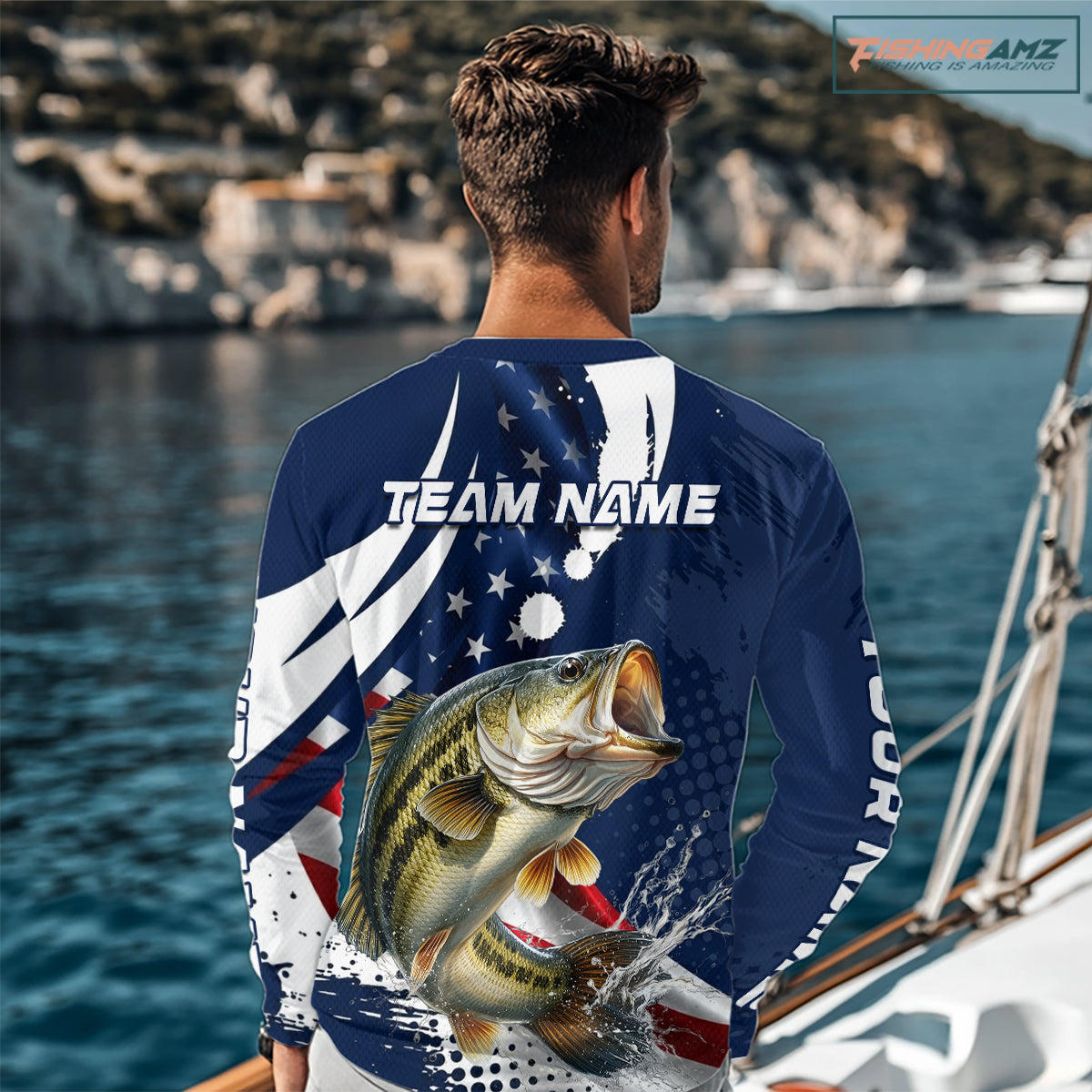 Bass Fishing American Flag Custom Long Sleeve Tournament Fishing Shirts, Patriotic Bass Fishing Jerseys NBT717