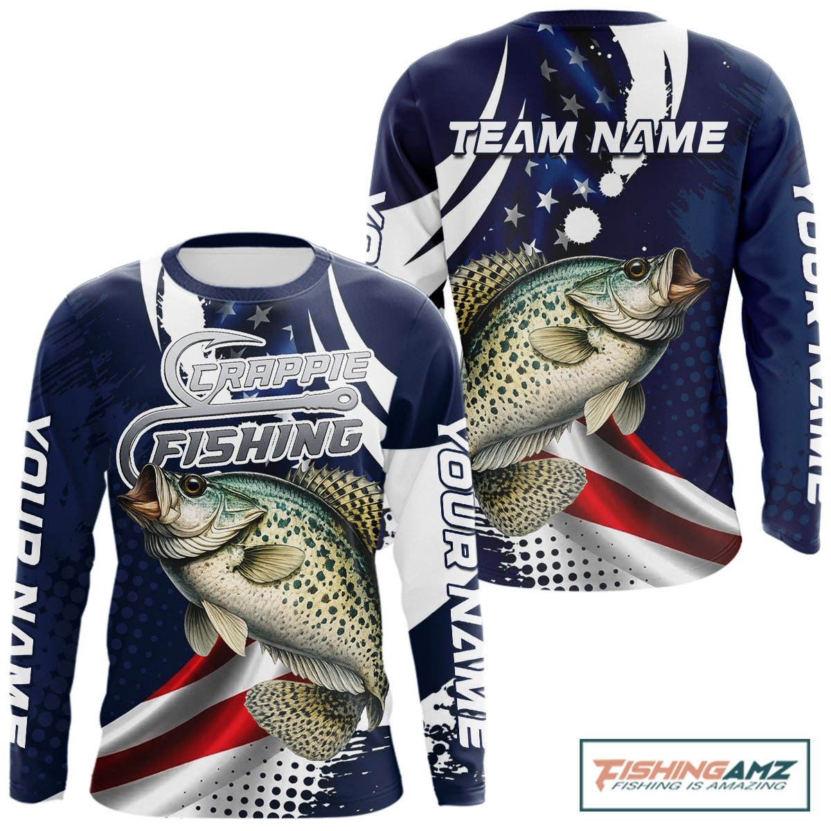 Crappie Fishing American Flag Custom Long Sleeve Tournament Fishing Shirts, Patriotic Crappie Fishing Jerseys NBT719