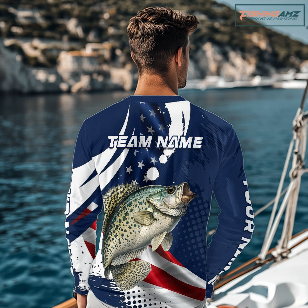 Crappie Fishing American Flag Custom Long Sleeve Tournament Fishing Shirts, Patriotic Crappie Fishing Jerseys NBT719