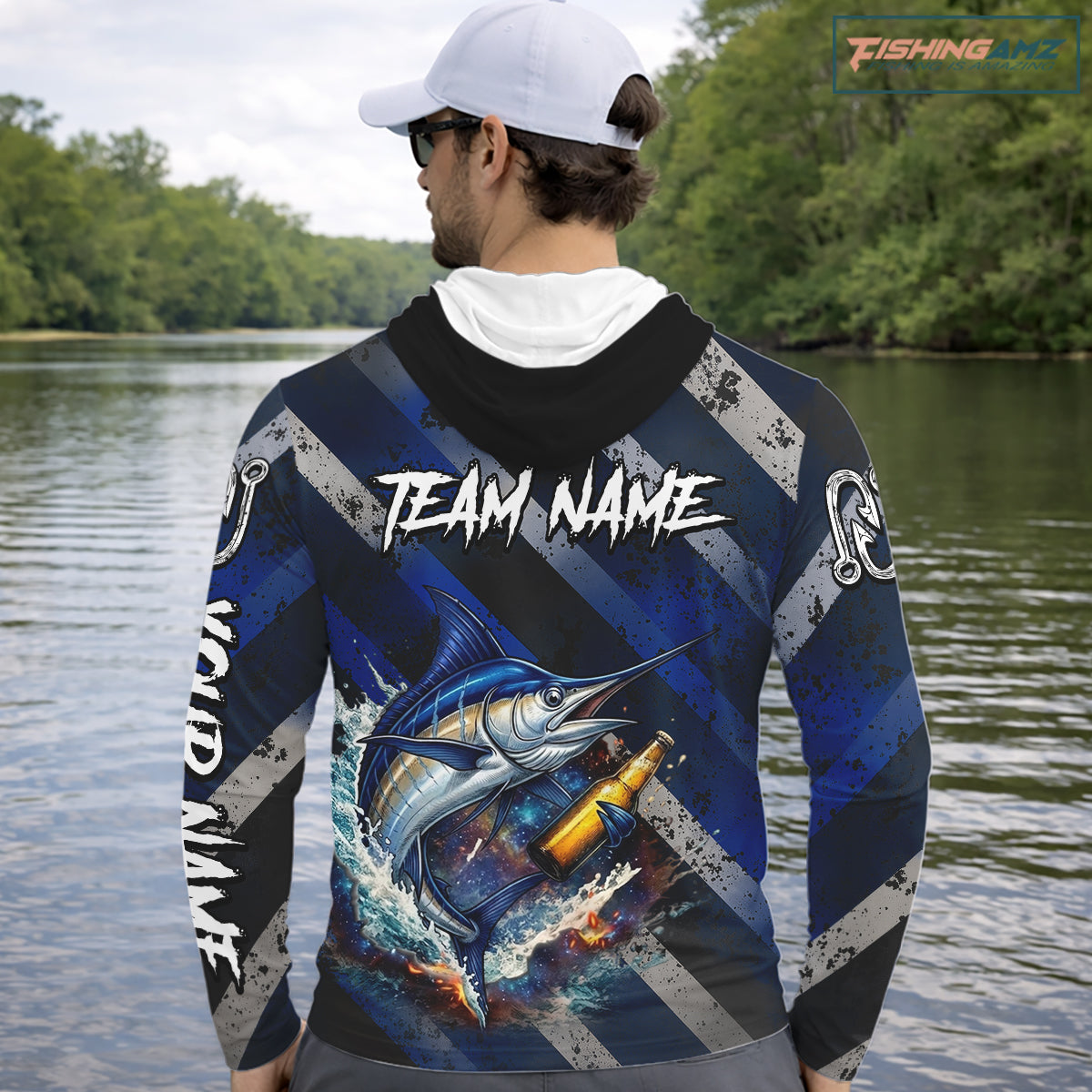 Marlin Fishing Custom Long Sleeve Hooded Fishing Shirts, Funny Beer Marlin Fishing Shirt NBT737