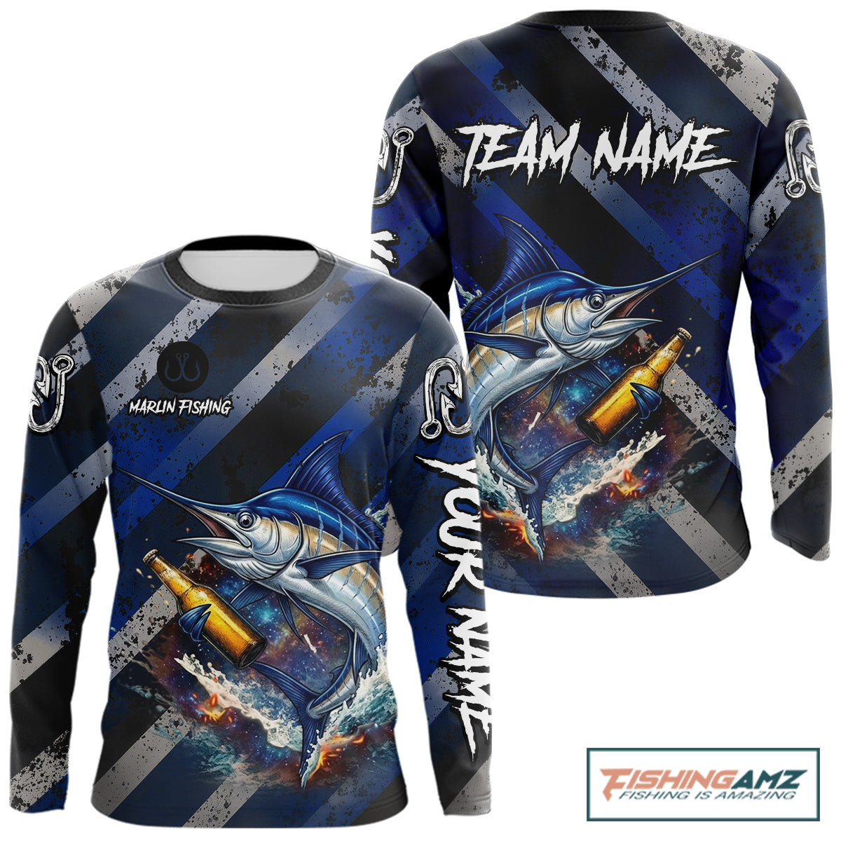 Marlin Fishing Custom Long Sleeve Fishing Shirts, Funny Beer Marlin Fishing Shirt NBT737