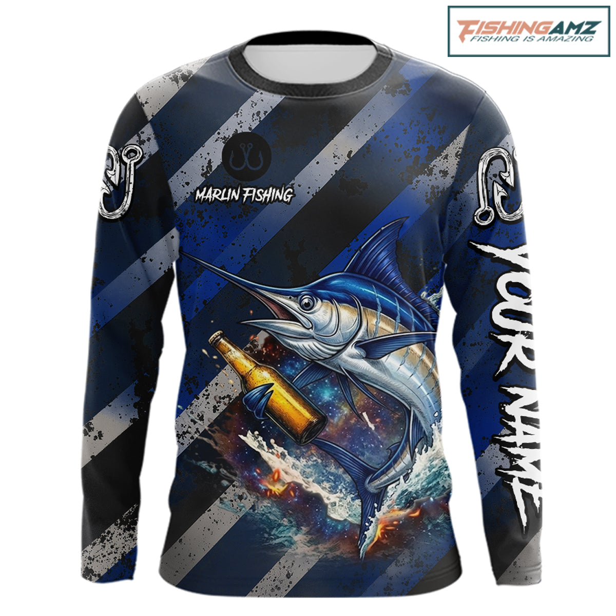 Marlin Fishing Custom Long Sleeve Fishing Shirts, Funny Beer Marlin Fishing Shirt NBT737