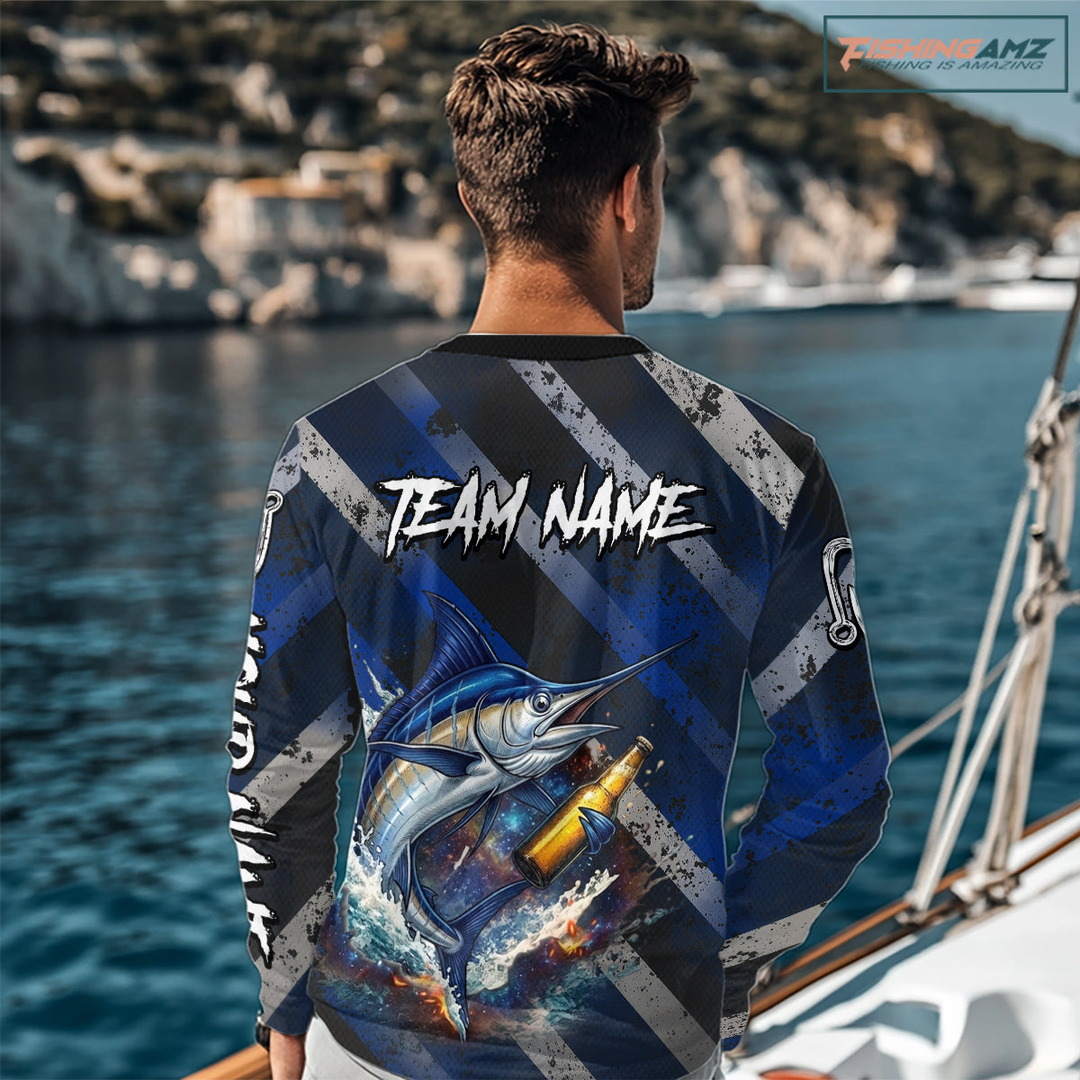 Marlin Fishing Custom Long Sleeve Fishing Shirts, Funny Beer Marlin Fishing Shirt NBT737