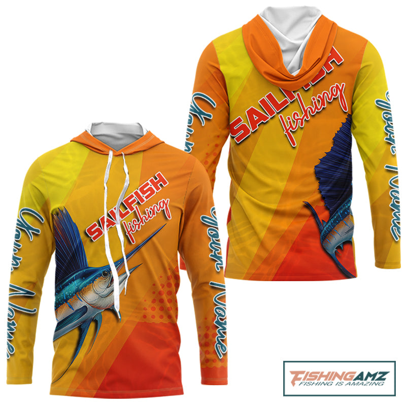 Custom Sailfish Saltwater Long Sleeve Hooded Fishing Shirts, Long Sleeve Performance Fishing Shirts NBT428