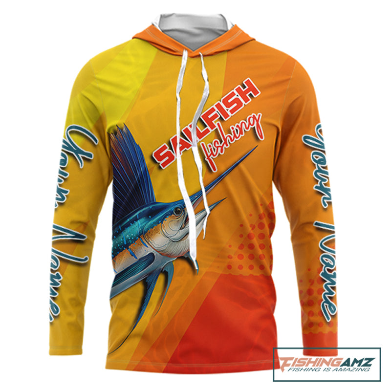 Custom Sailfish Saltwater Long Sleeve Hooded Fishing Shirts, Long Sleeve Performance Fishing Shirts NBT428