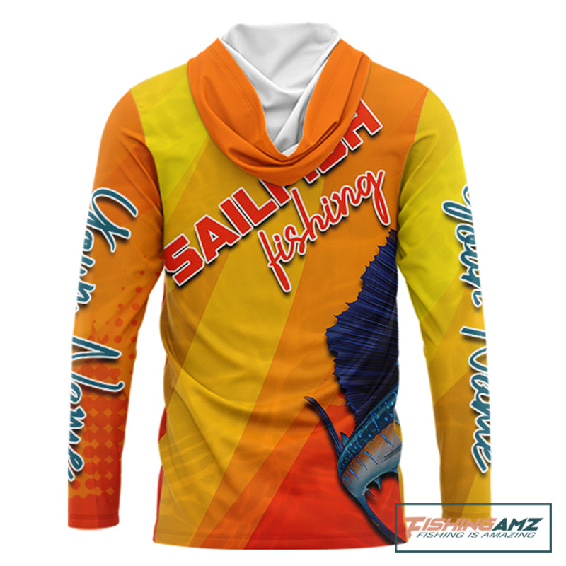 Custom Sailfish Saltwater Long Sleeve Hooded Fishing Shirts, Long Sleeve Performance Fishing Shirts NBT428