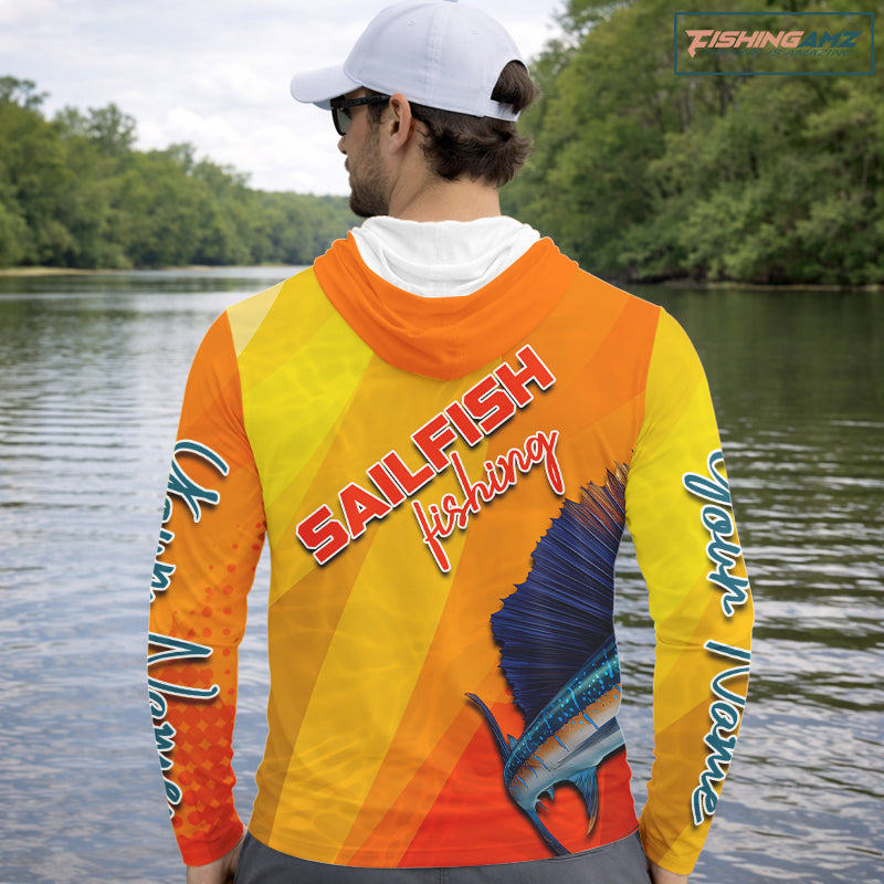 Custom Sailfish Saltwater Long Sleeve Hooded Fishing Shirts, Long Sleeve Performance Fishing Shirts NBT428