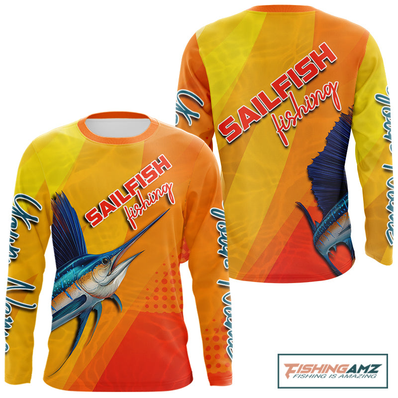 Custom Sailfish Saltwater Fishing Shirts Long Sleeve, Long Sleeve Performance Fishing Shirts NBT428