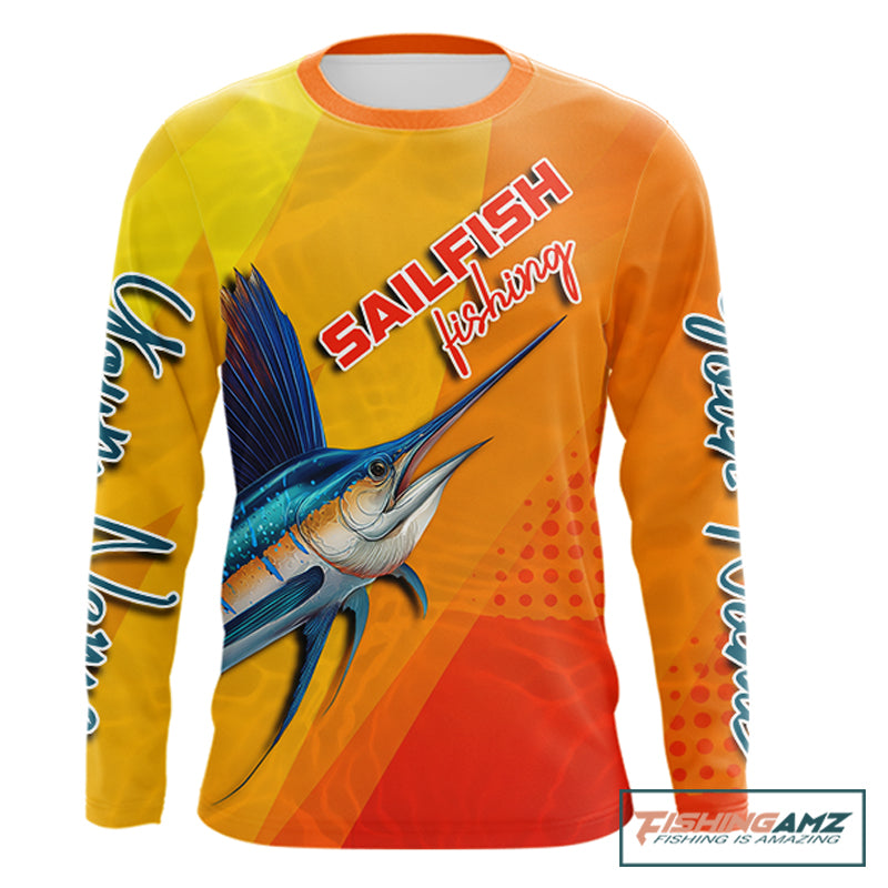 Custom Sailfish Saltwater Fishing Shirts Long Sleeve, Long Sleeve Performance Fishing Shirts NBT428