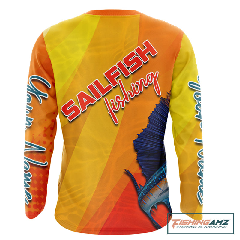 Custom Sailfish Saltwater Fishing Shirts Long Sleeve, Long Sleeve Performance Fishing Shirts NBT428