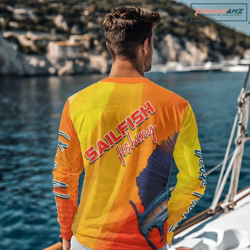 Custom Sailfish Saltwater Fishing Shirts Long Sleeve, Long Sleeve Performance Fishing Shirts NBT428