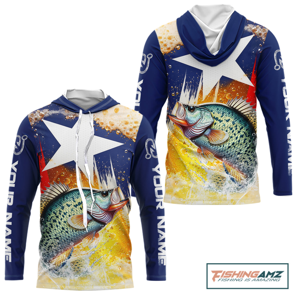 Custom Texas Flag Crappie Fishing Shirts, Funny Fishing Beer Shirts Long Sleeve Hooded For Team NBT617