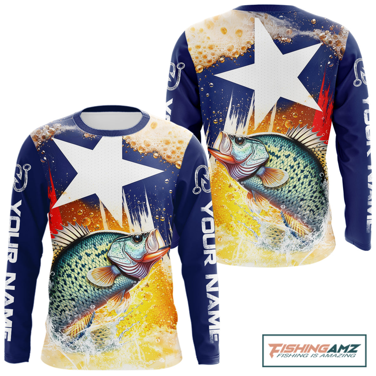 Custom Texas Flag Crappie Fishing Shirts, Funny Fishing Beer Shirts Long Sleeve For Team NBT617
