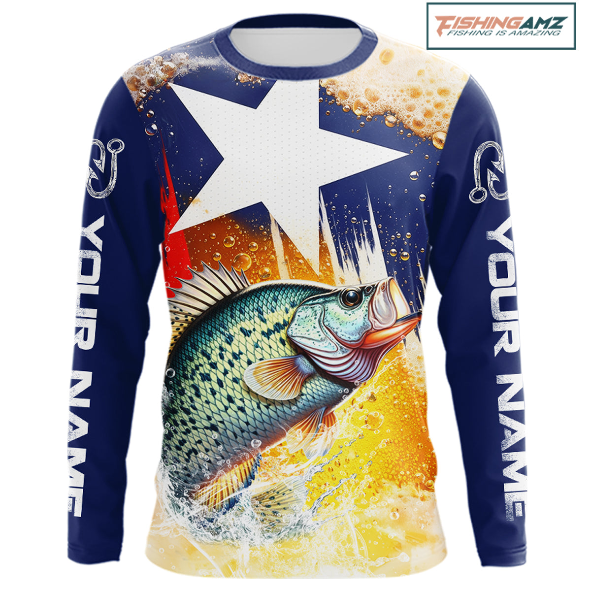 Custom Texas Flag Crappie Fishing Shirts, Funny Fishing Beer Shirts Long Sleeve For Team NBT617