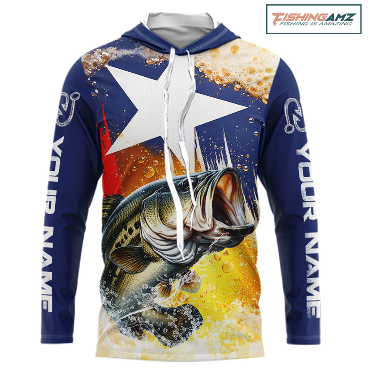 Custom Texas Flag Bass Fishing Shirts, Funny Fishing Beer Shirts Long Sleeve Hooded For Team NBT618
