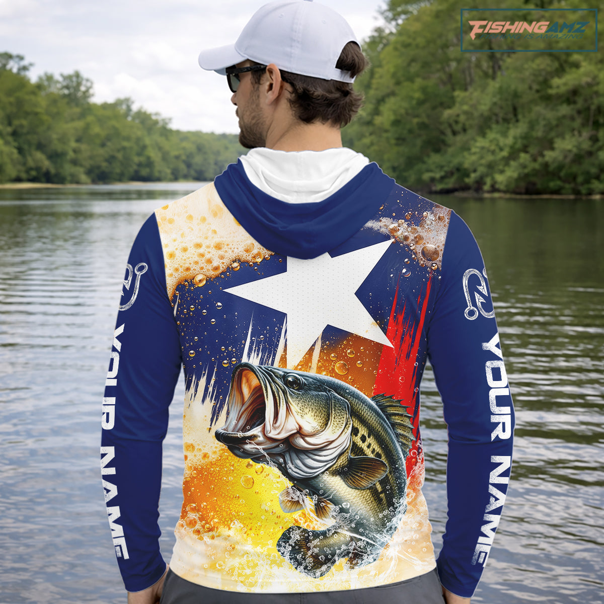 Custom Texas Flag Bass Fishing Shirts, Funny Fishing Beer Shirts Long Sleeve Hooded For Team NBT618