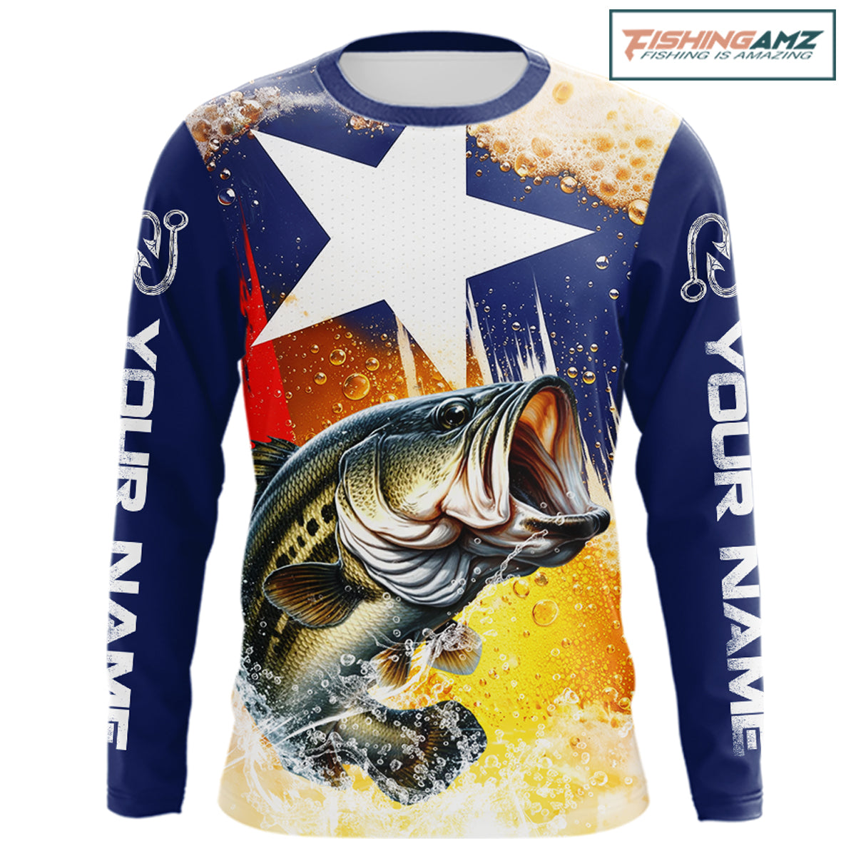 Custom Texas Flag Bass Fishing Shirts, Funny Fishing Beer Shirts Long Sleeve For Team NBT618