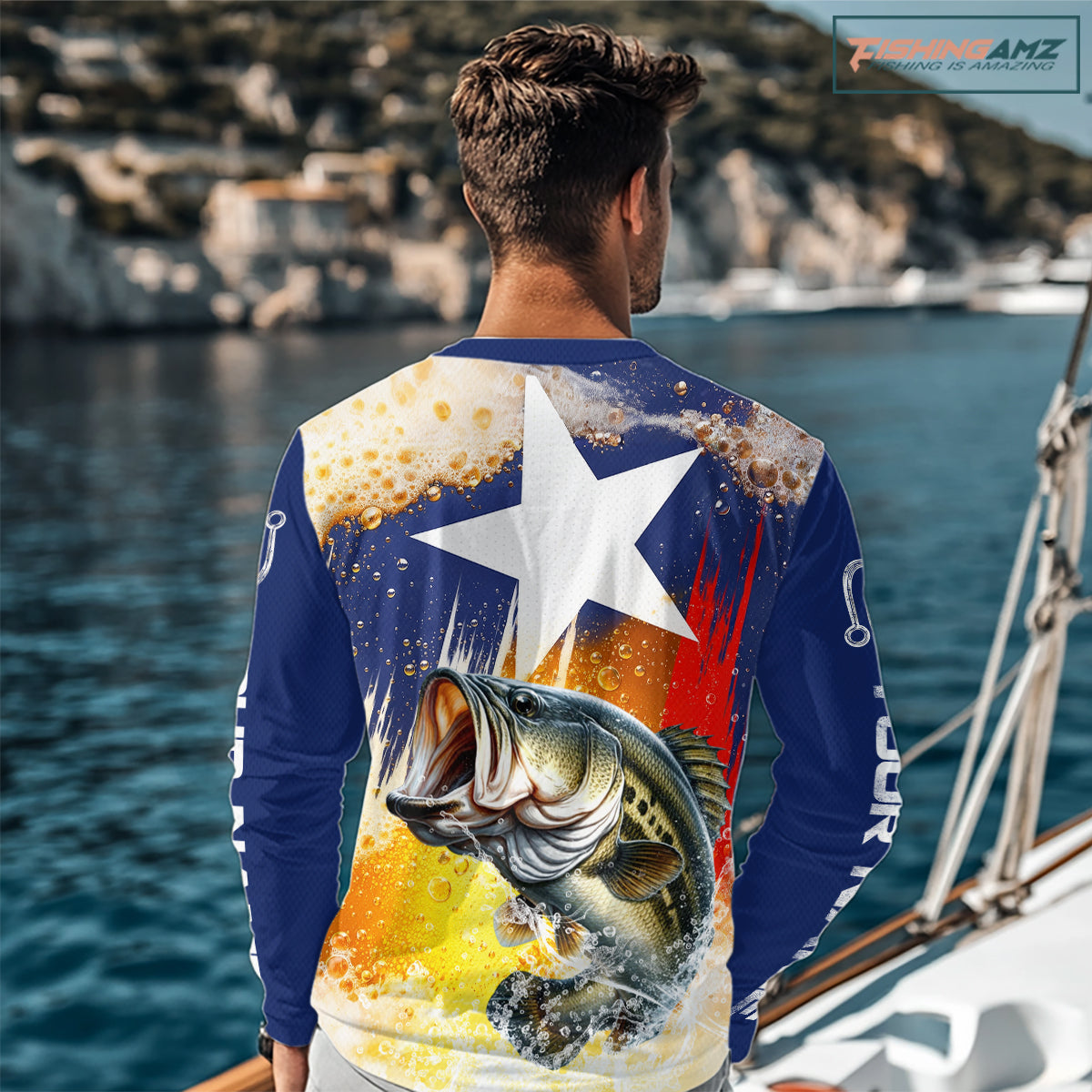 Custom Texas Flag Bass Fishing Shirts, Funny Fishing Beer Shirts Long Sleeve For Team NBT618