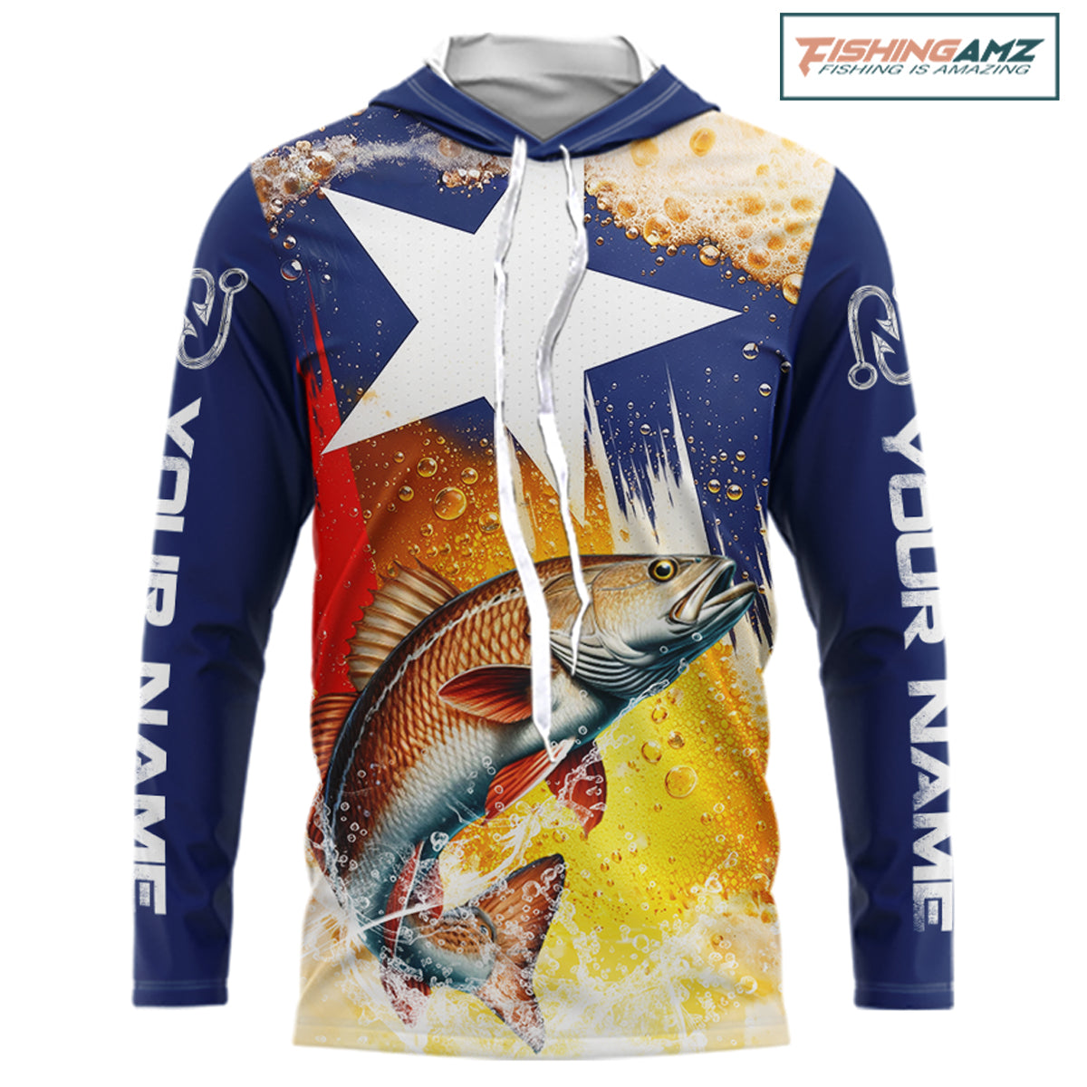 Custom Texas Flag Redfish Fishing Shirts, Funny Fishing Beer Shirts Long Sleeve Hooded For Team NBT619