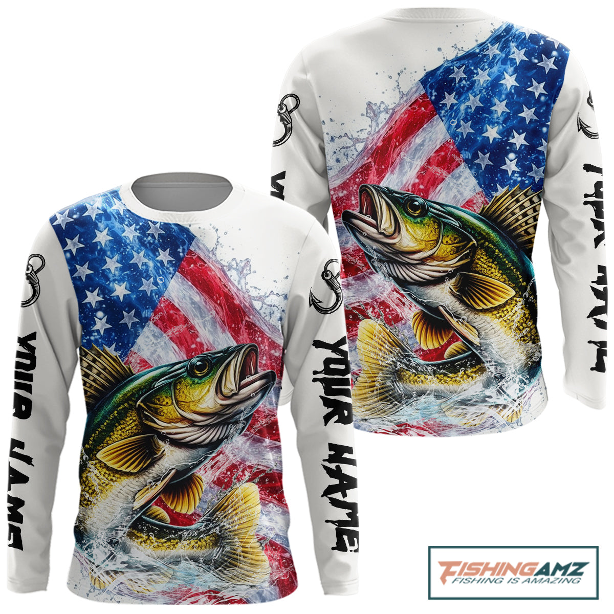 American Flag Patriotic Walleye Fishing Custom Long Sleeve Shirts, 4th of July Fishing Tournament Shirts NBT527