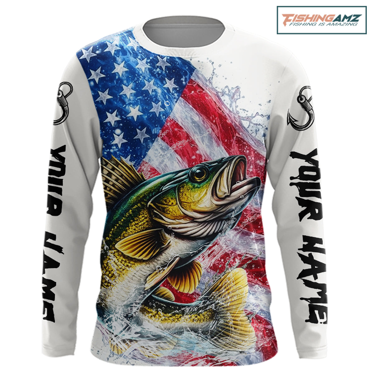 American Flag Patriotic Walleye Fishing Custom Long Sleeve Shirts, 4th of July Fishing Tournament Shirts NBT527