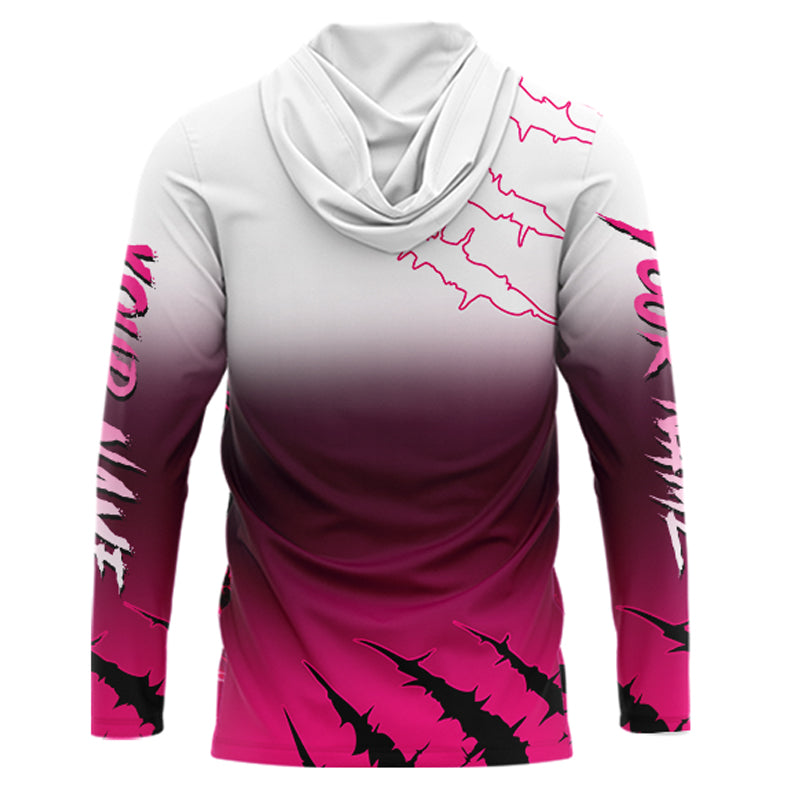 Largemouth Bass Long Sleeve Hooded Fishing Shirts Pink Angry Fish, Bass Fishing Shirts NBT387