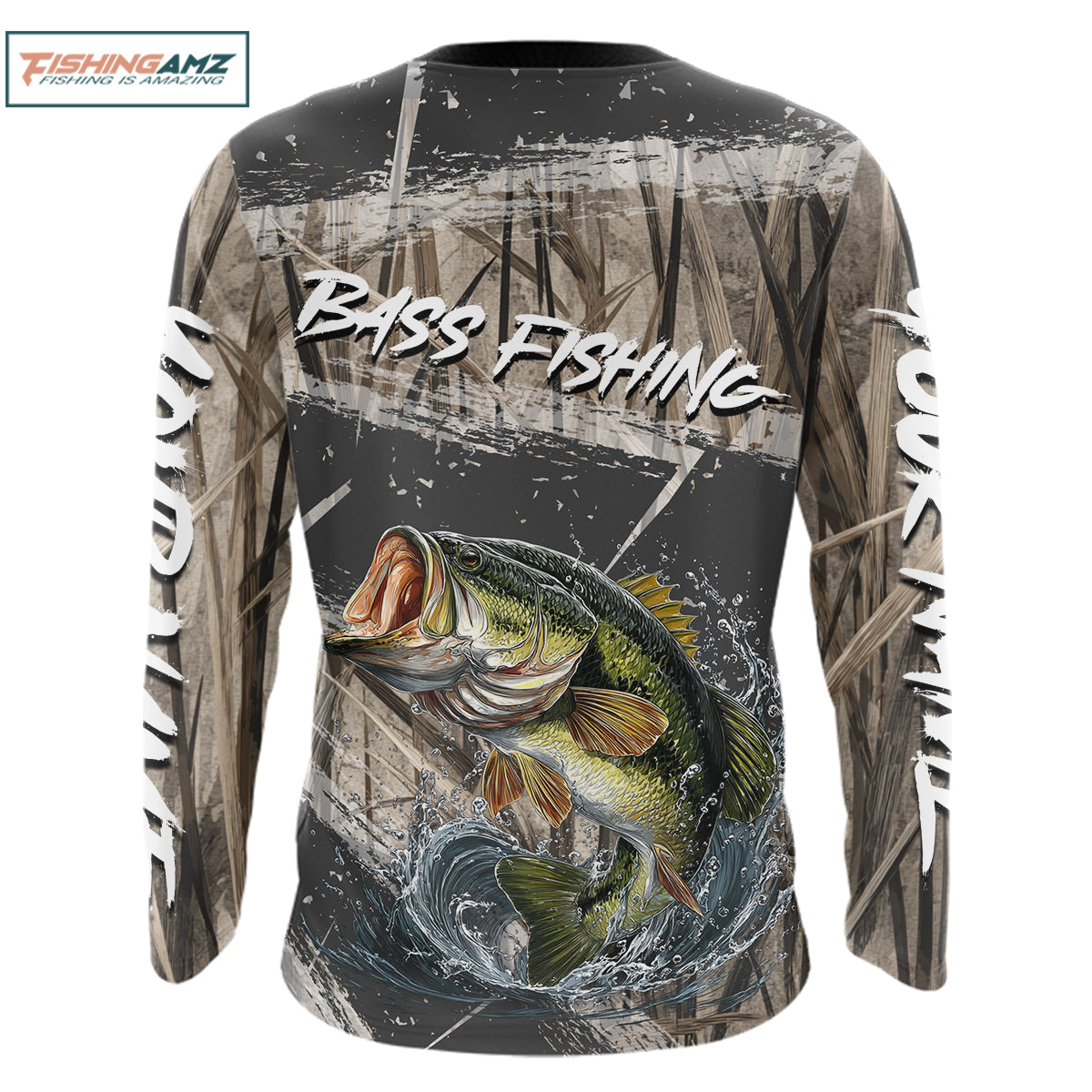 Largemouth Bass Grass Camo Custom Name Fishing Shirt, Bass Fishing Shirts For Men NBT354